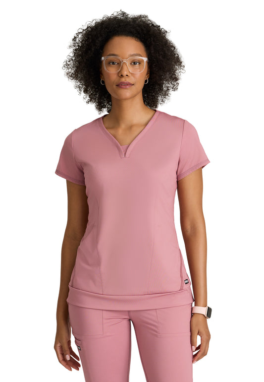 Women's Two Pocket V-Neck Motivate Top - GRST250 - Canyon Pink