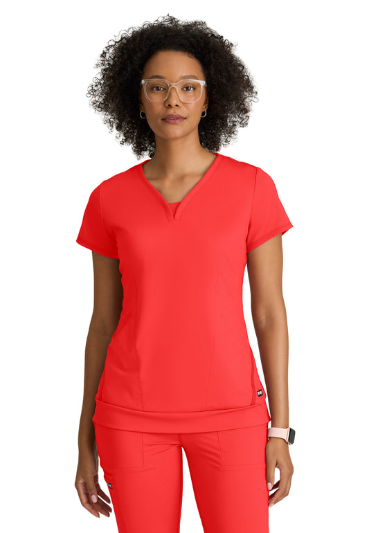 Women's Two Pocket V-Neck Motivate Top - GRST250 - Radiant Coral