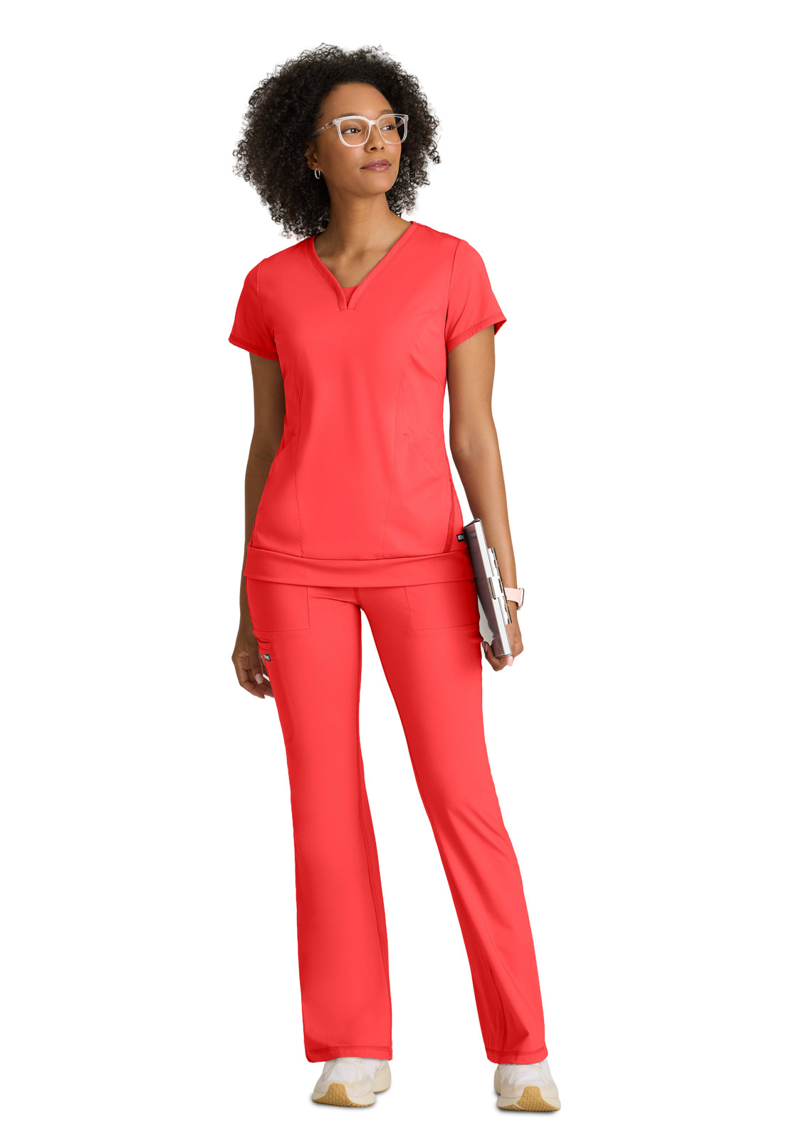 Women's Two Pocket V-Neck Motivate Top - GRST250 - Radiant Coral