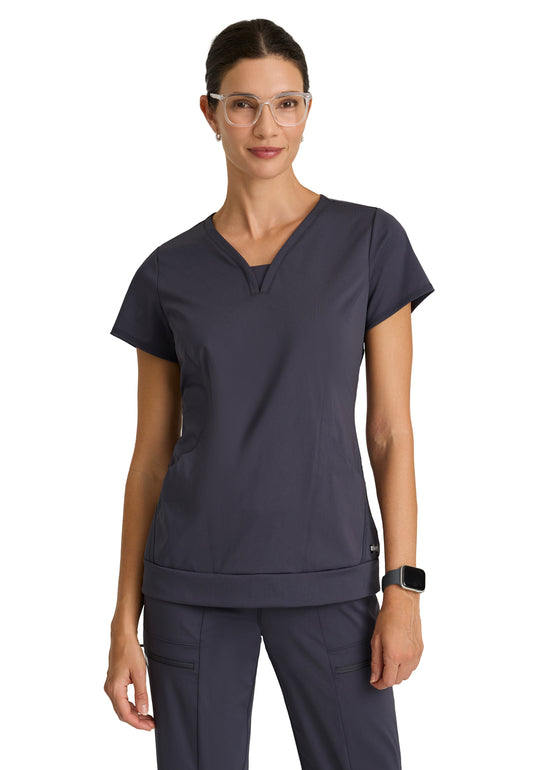 Women's Two Pocket V-Neck Motivate Top - GRST250 - Steel