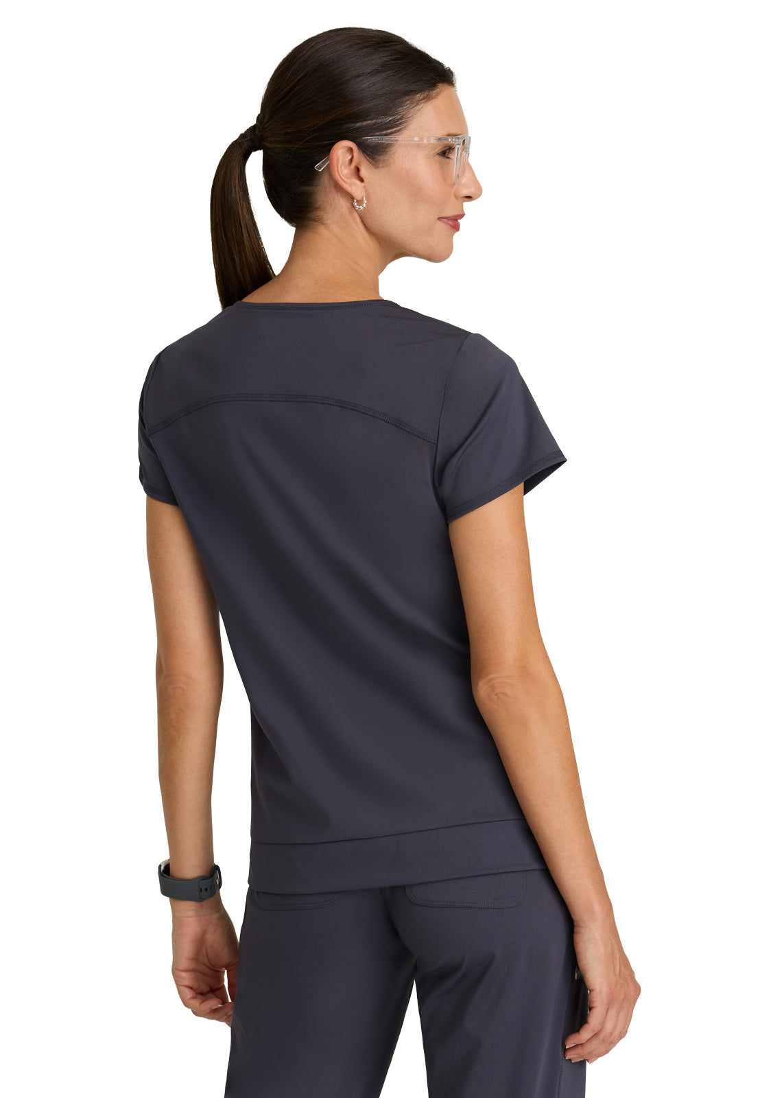 Women's Two Pocket V-Neck Motivate Top - GRST250 - Steel