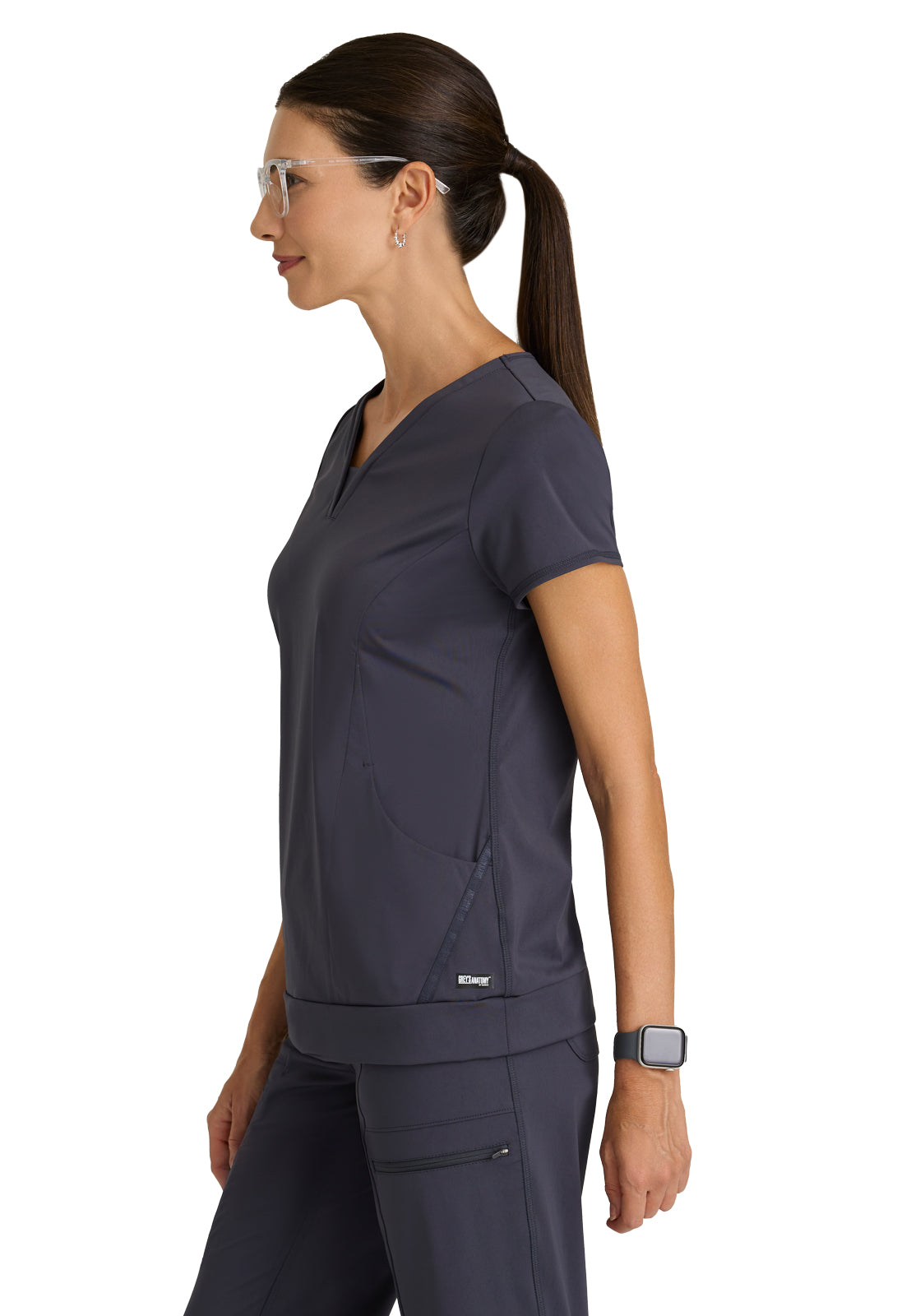 Women's Two Pocket V-Neck Motivate Top - GRST250 - Steel