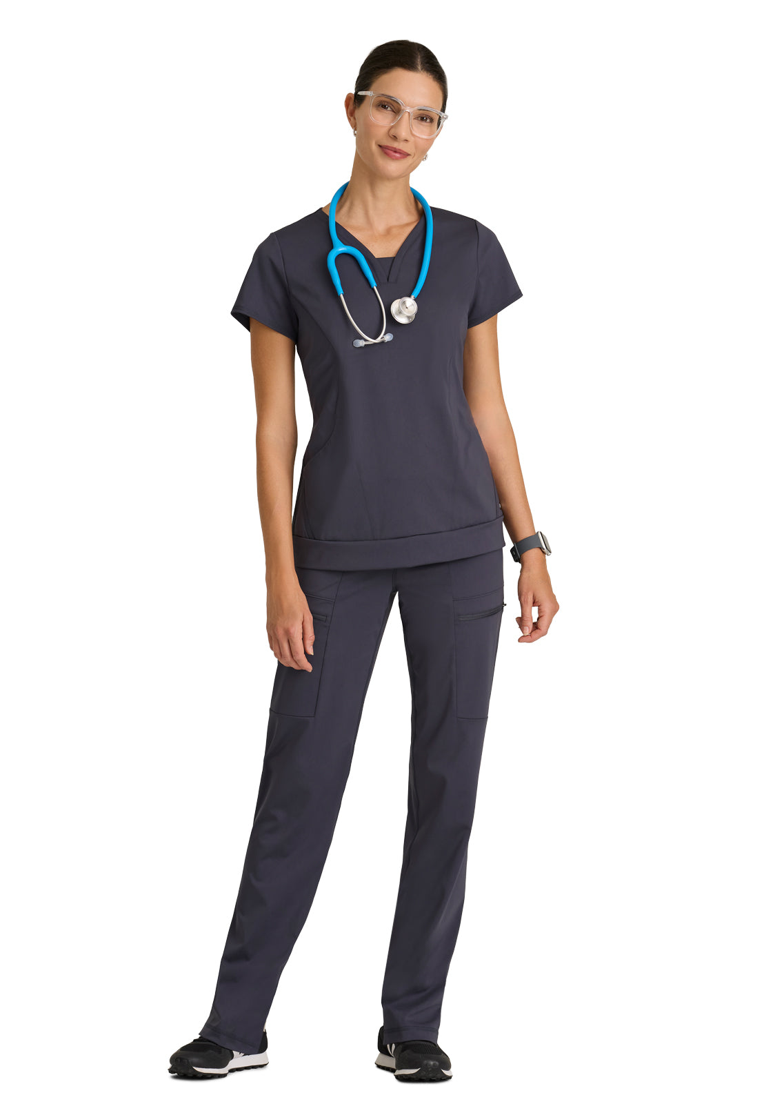 Women's Two Pocket V-Neck Motivate Top - GRST250 - Steel