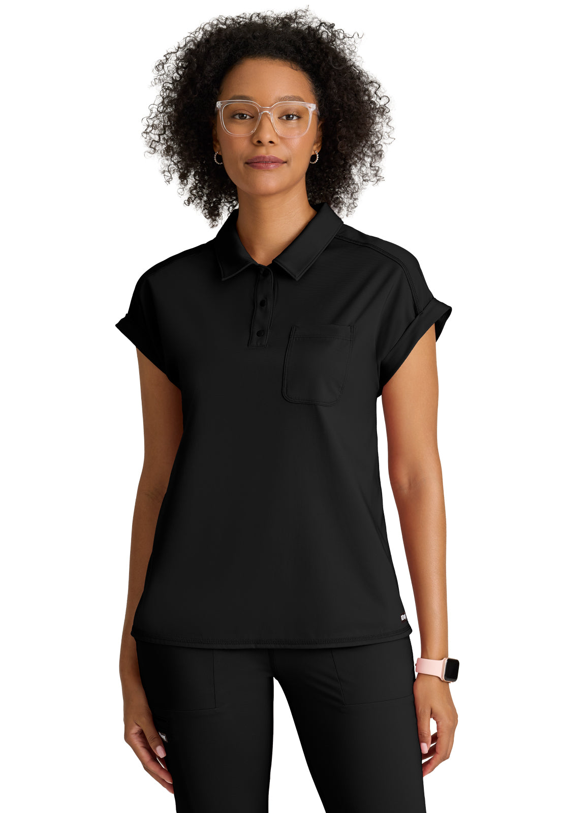 Women's One Pocket Polo Neck Renew Top - GRST254 - Black