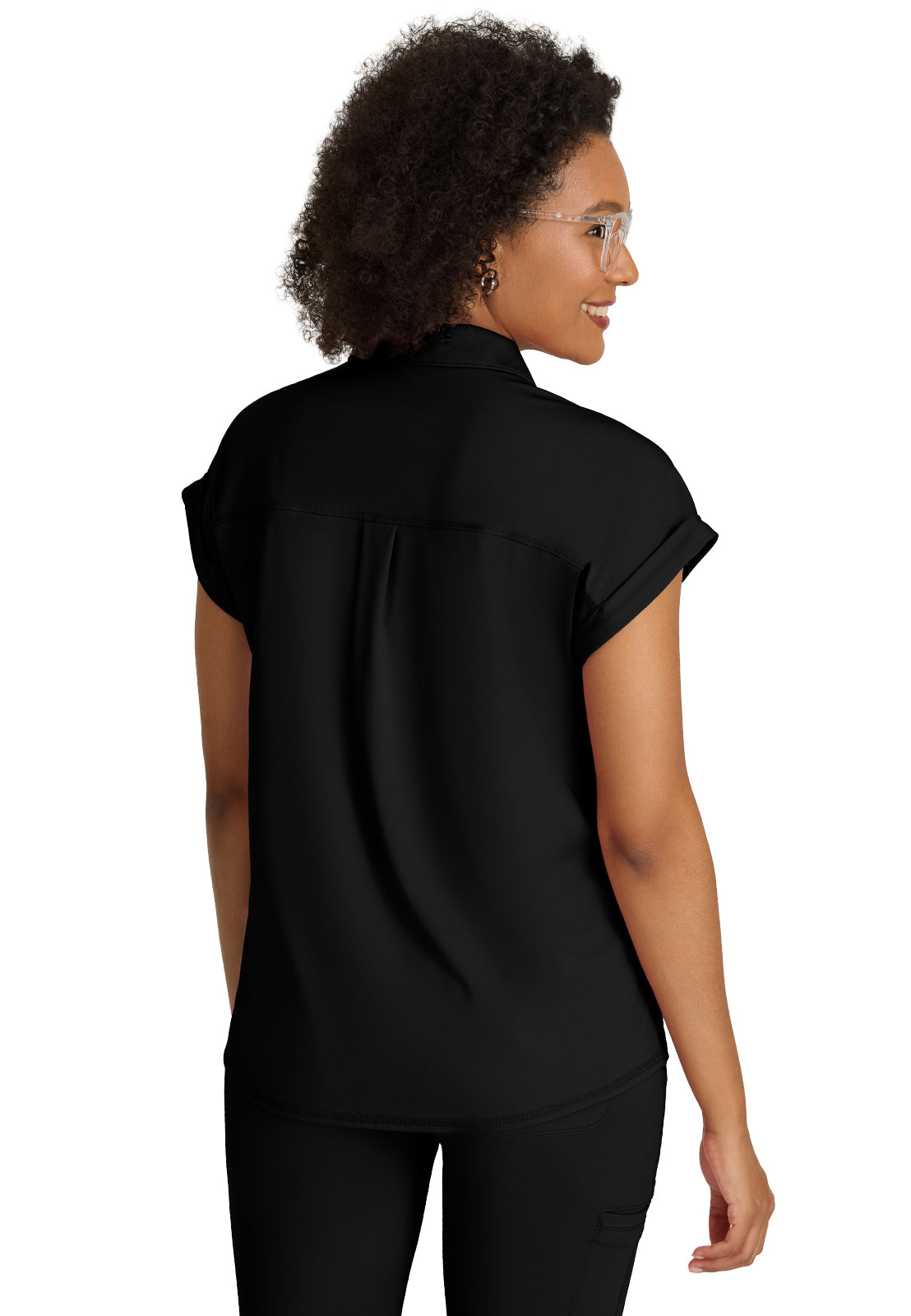 Women's One Pocket Polo Neck Renew Top - GRST254 - Black