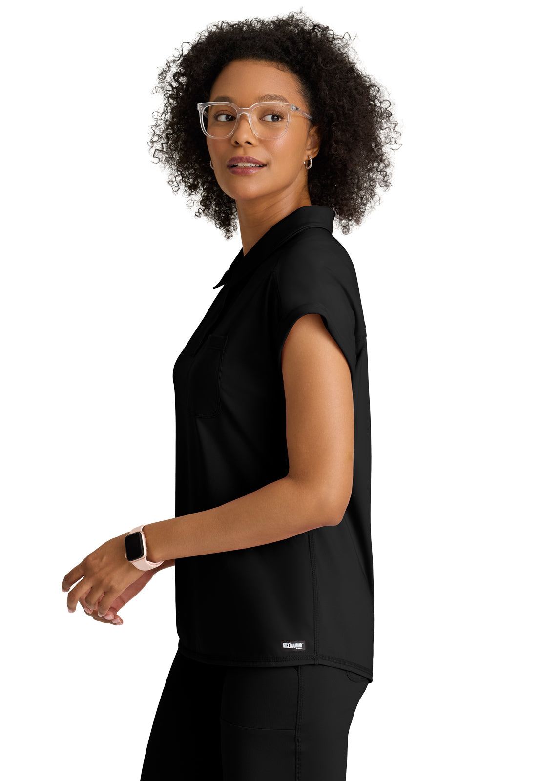 Women's One Pocket Polo Neck Renew Top - GRST254 - Black