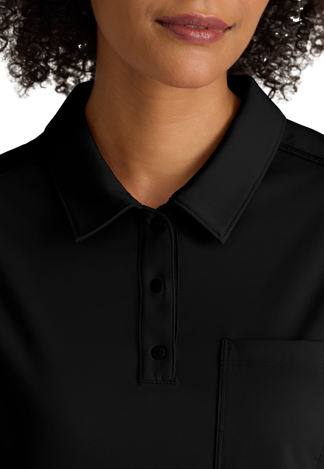 Women's One Pocket Polo Neck Renew Top - GRST254 - Black
