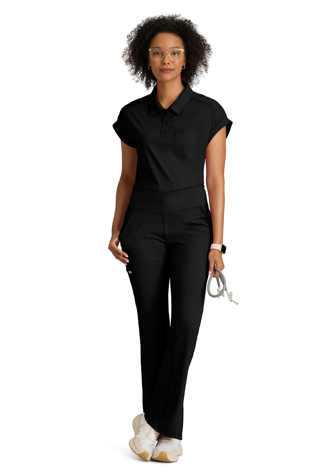 Women's One Pocket Polo Neck Renew Top - GRST254 - Black