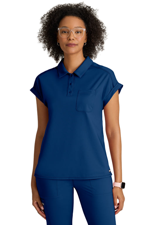 Women's One Pocket Polo Neck Renew Top - GRST254 - Indigo (Navy)