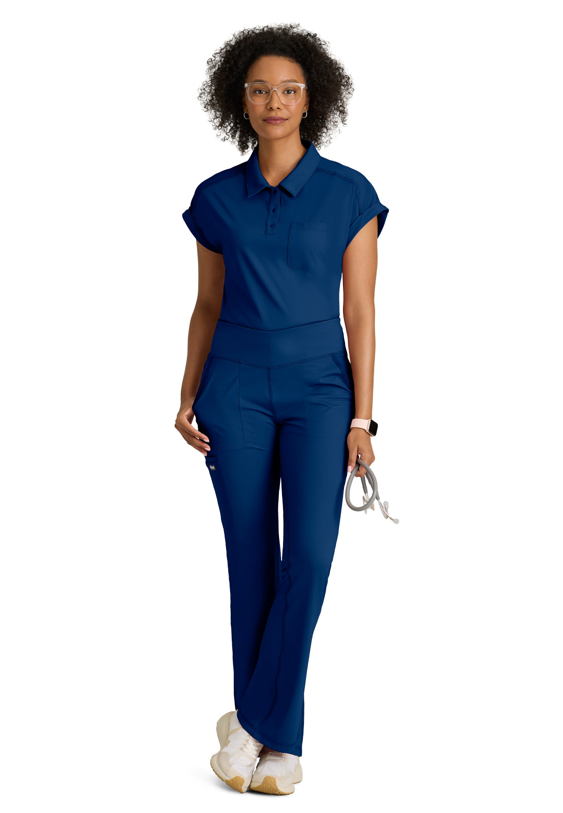 Women's One Pocket Polo Neck Renew Top - GRST254 - Indigo (Navy)