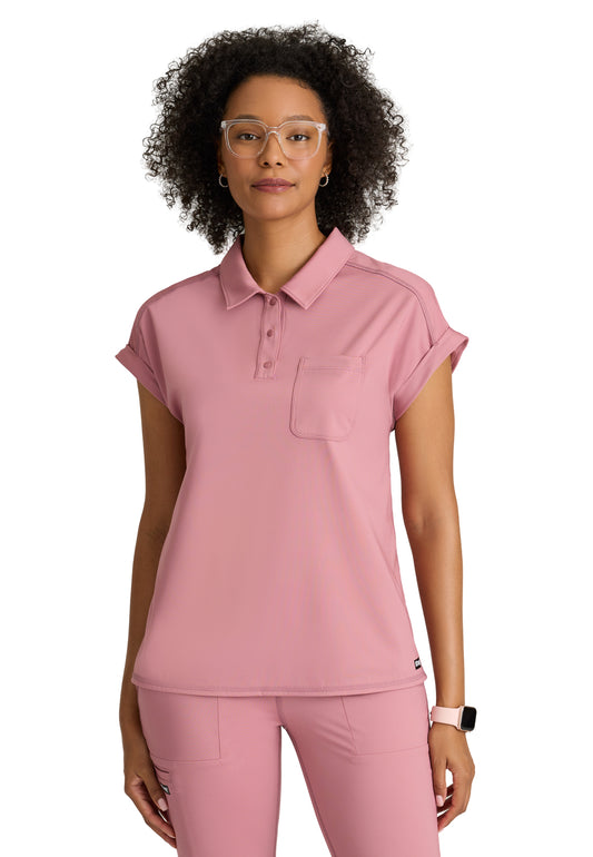 Women's One Pocket Polo Neck Renew Top - GRST254 - Canyon Pink
