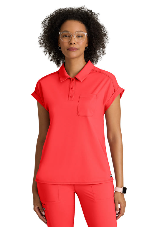 Women's One Pocket Polo Neck Renew Top - GRST254 - Radiant Coral