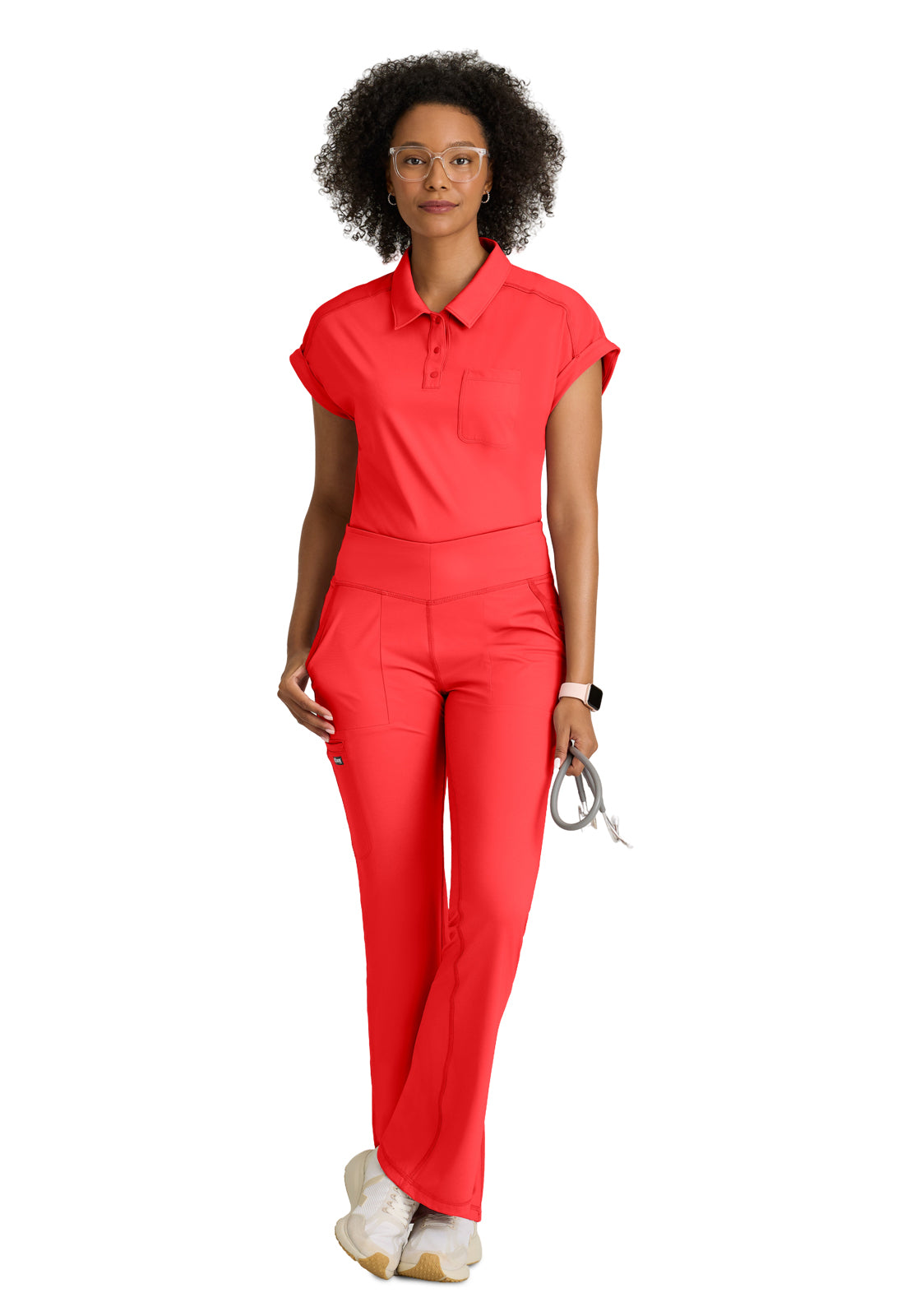 Women's One Pocket Polo Neck Renew Top - GRST254 - Radiant Coral