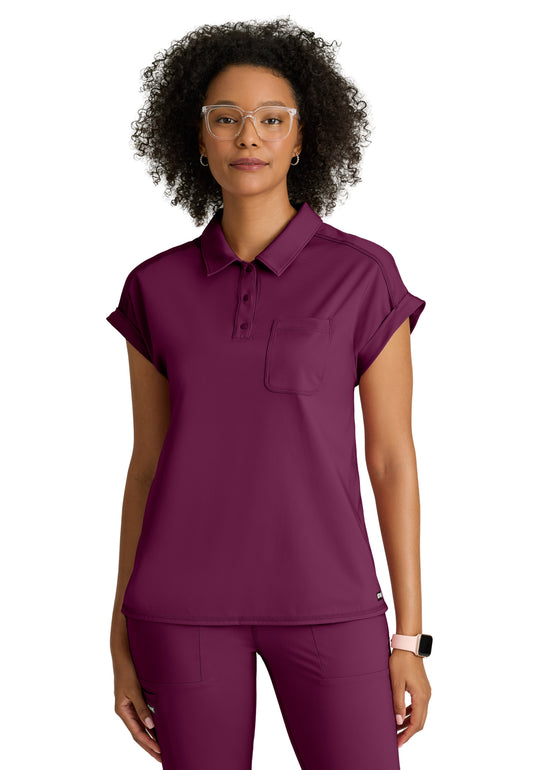 Women's One Pocket Polo Neck Renew Top - GRST254 - Wine