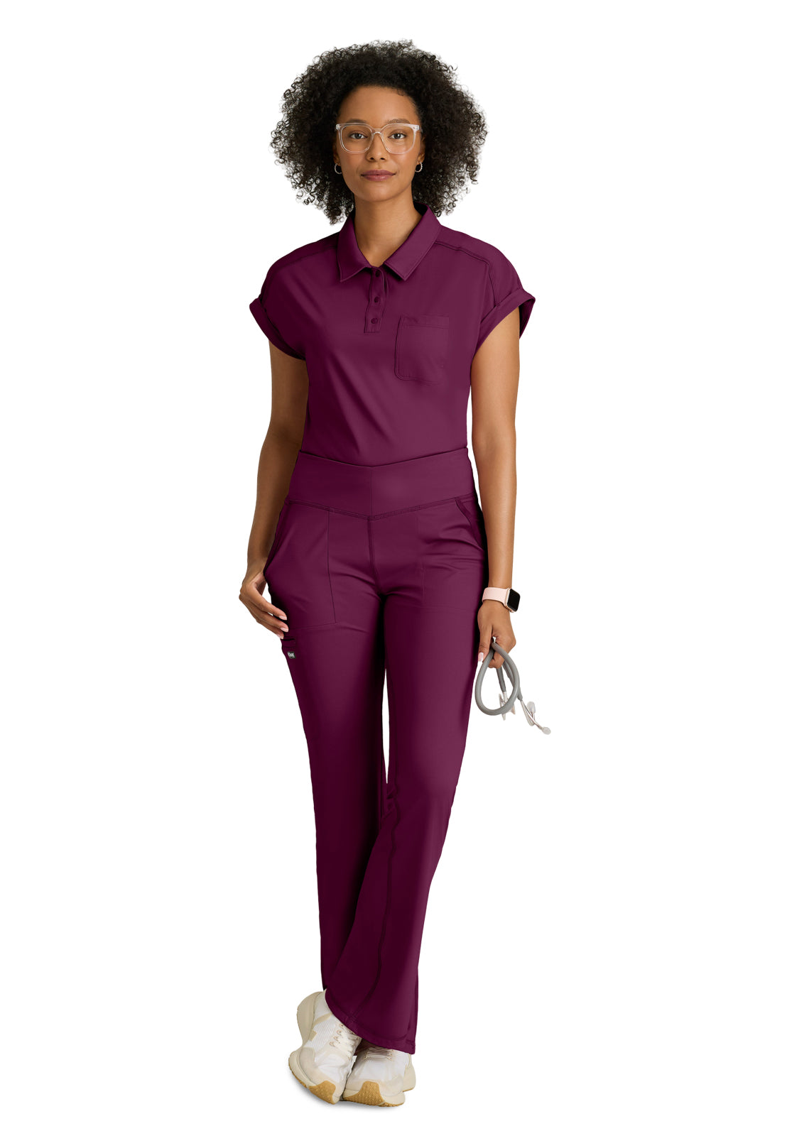 Women's One Pocket Polo Neck Renew Top - GRST254 - Wine