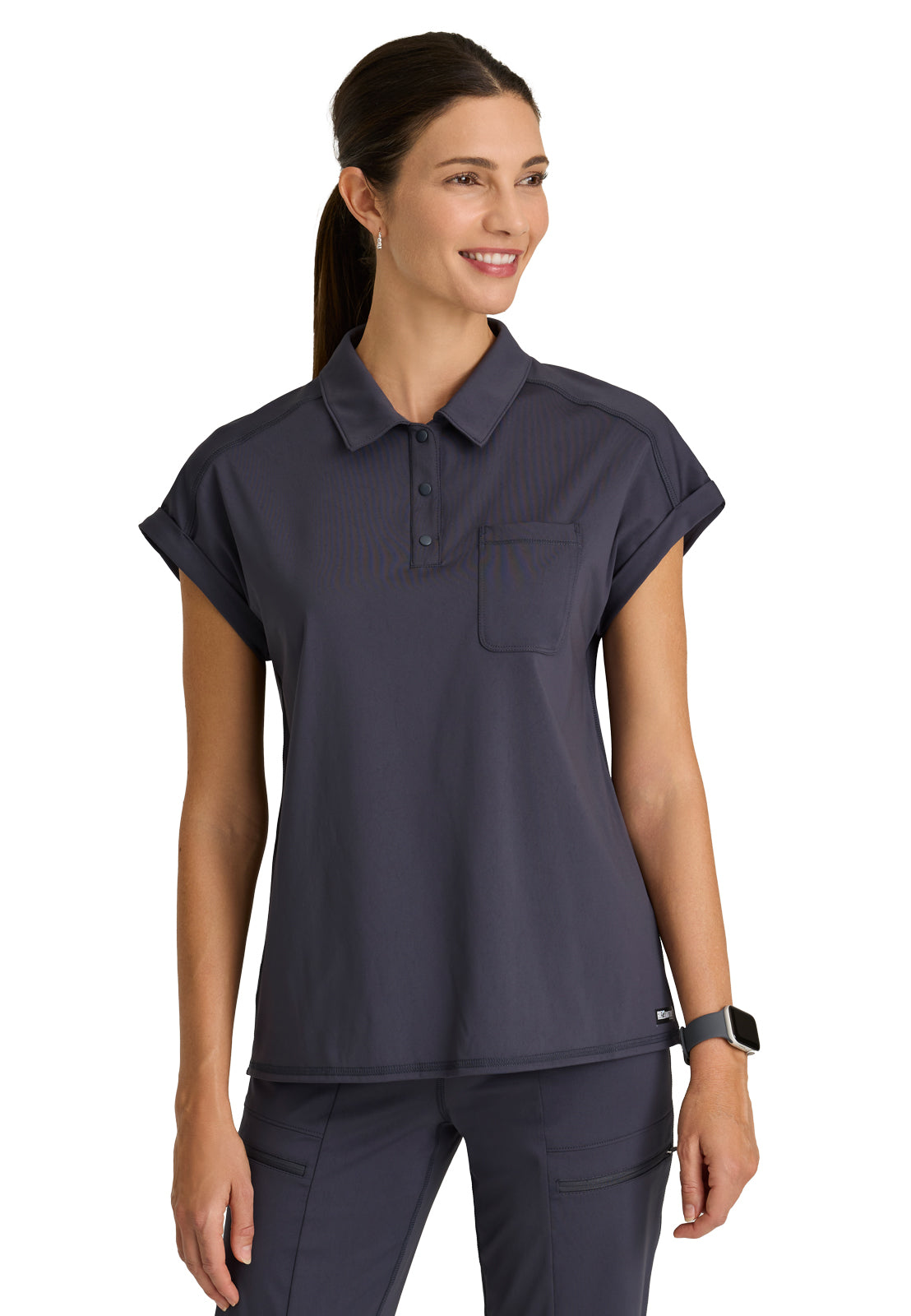 Women's One Pocket Polo Neck Renew Top - GRST254 - Steel
