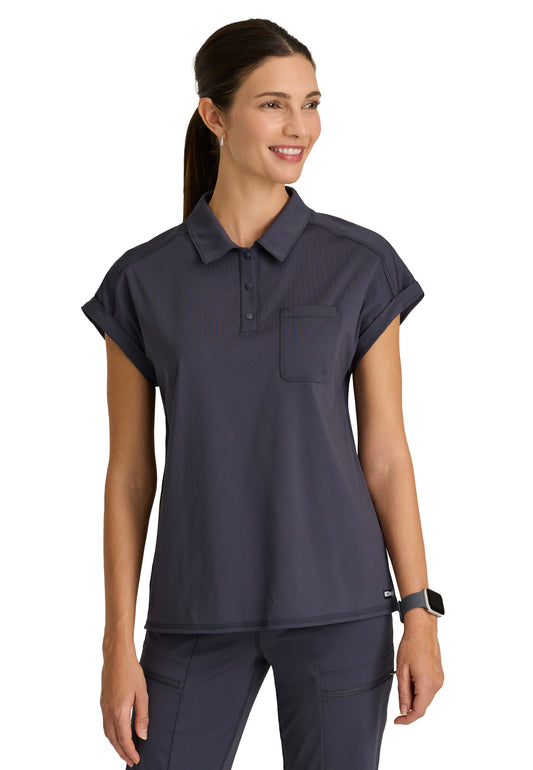 Women's One Pocket Polo Neck Renew Top - GRST254 - Steel