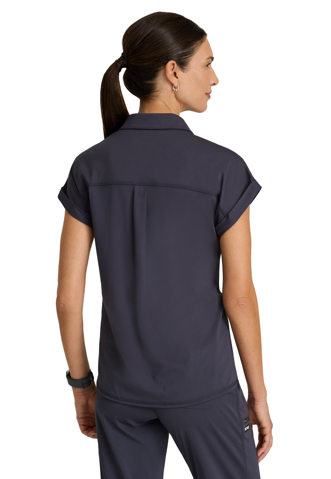 Women's One Pocket Polo Neck Renew Top - GRST254 - Steel