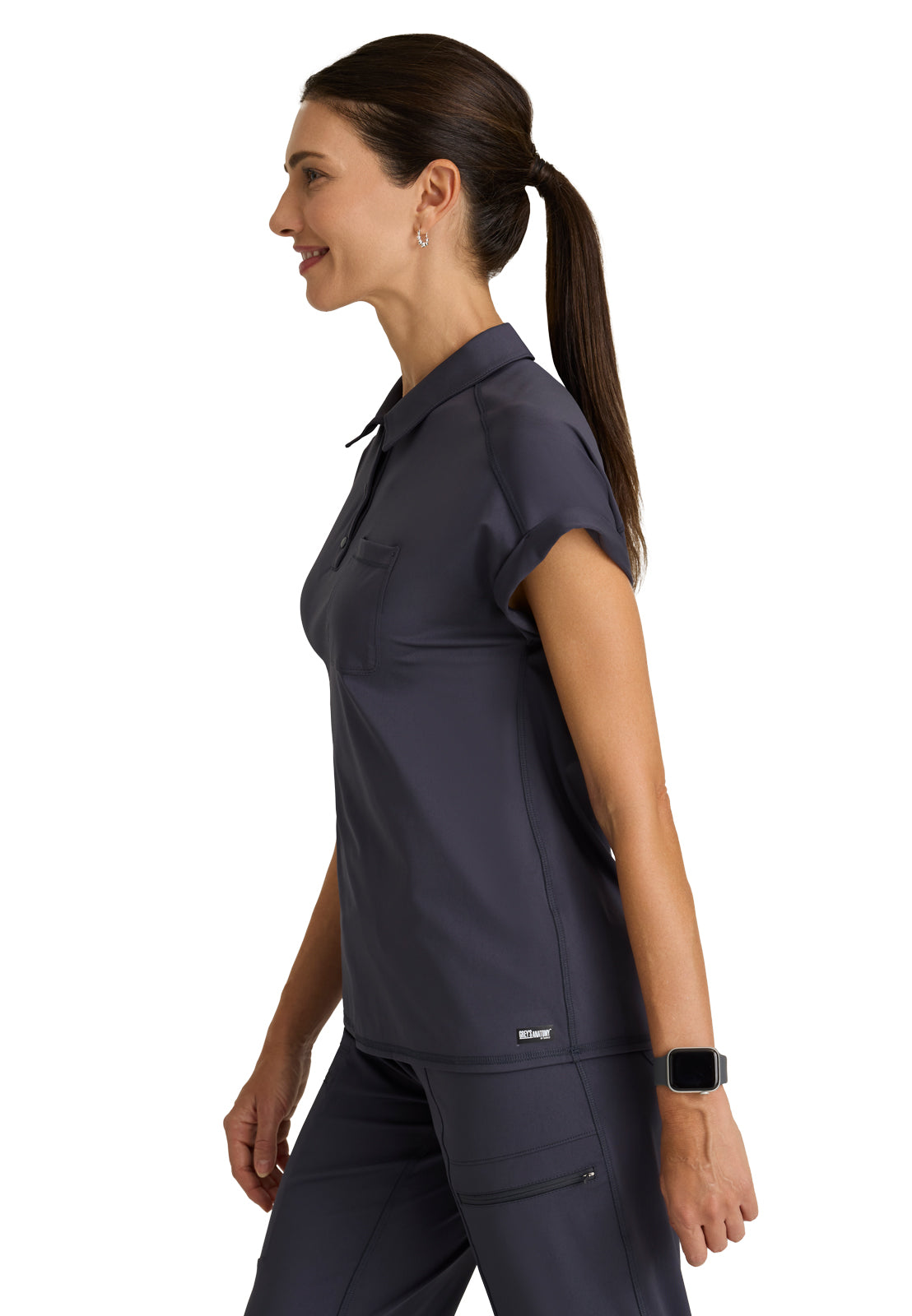 Women's One Pocket Polo Neck Renew Top - GRST254 - Steel