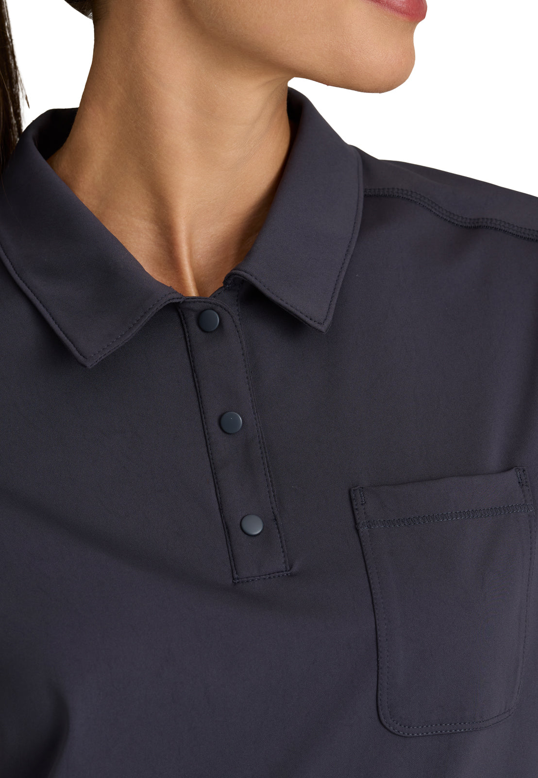 Women's One Pocket Polo Neck Renew Top - GRST254 - Steel