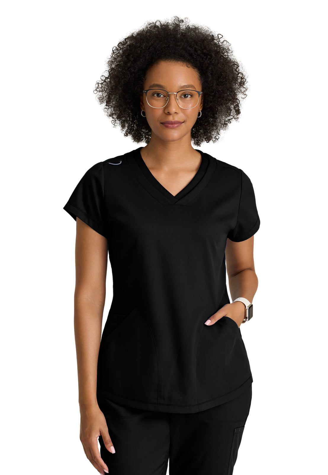 Women's  Three Pocket V-Neck Evelyn Top - GRT261 - Black