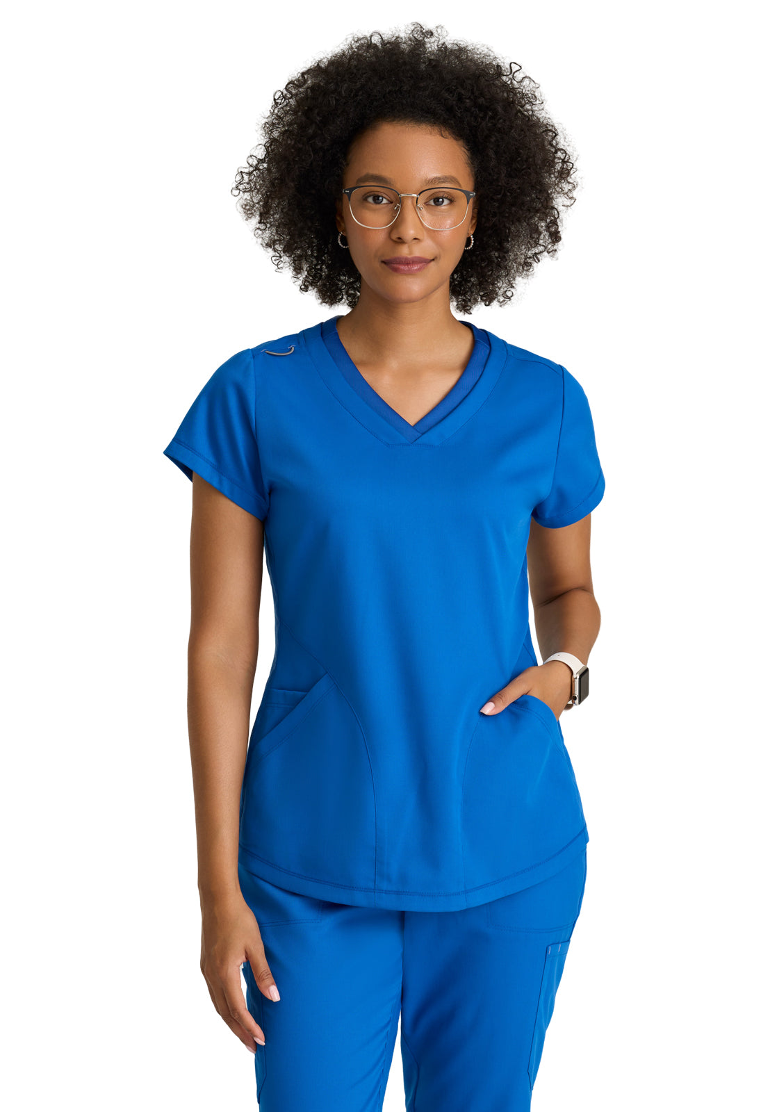 Women's  Three Pocket V-Neck Evelyn Top - GRT261 - New Royal
