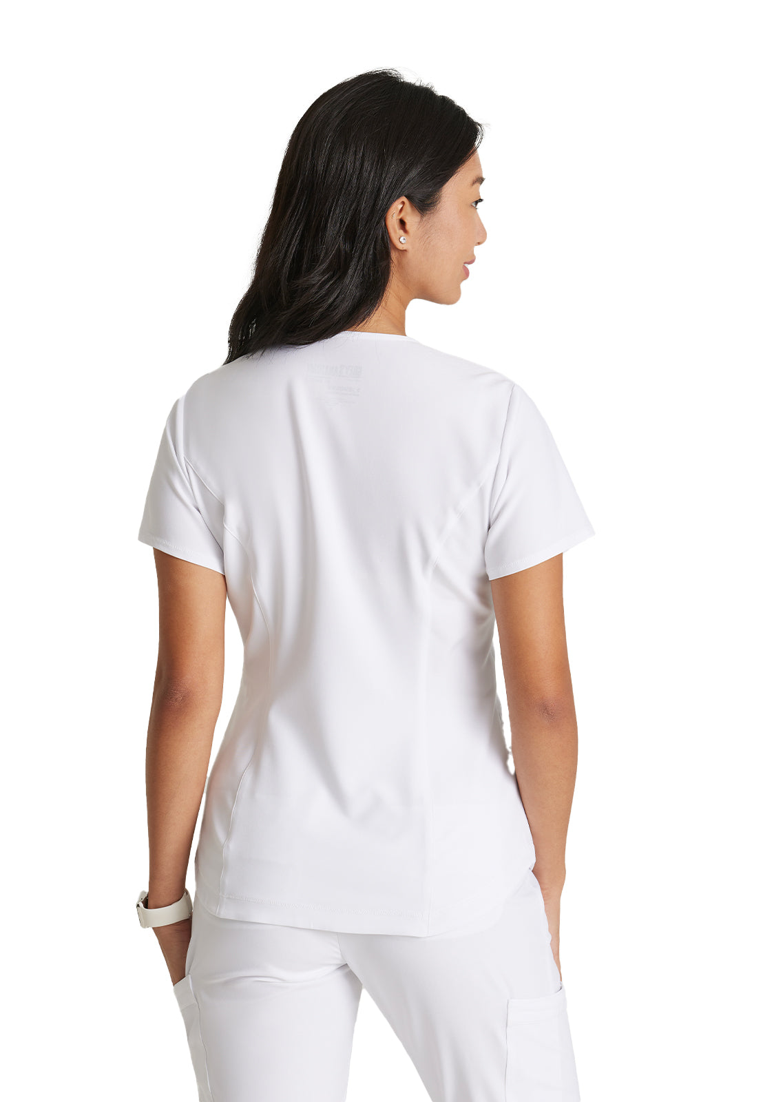 Women's Two-Pocket Piped V-Neck Rhythm Top - GSST180 - White