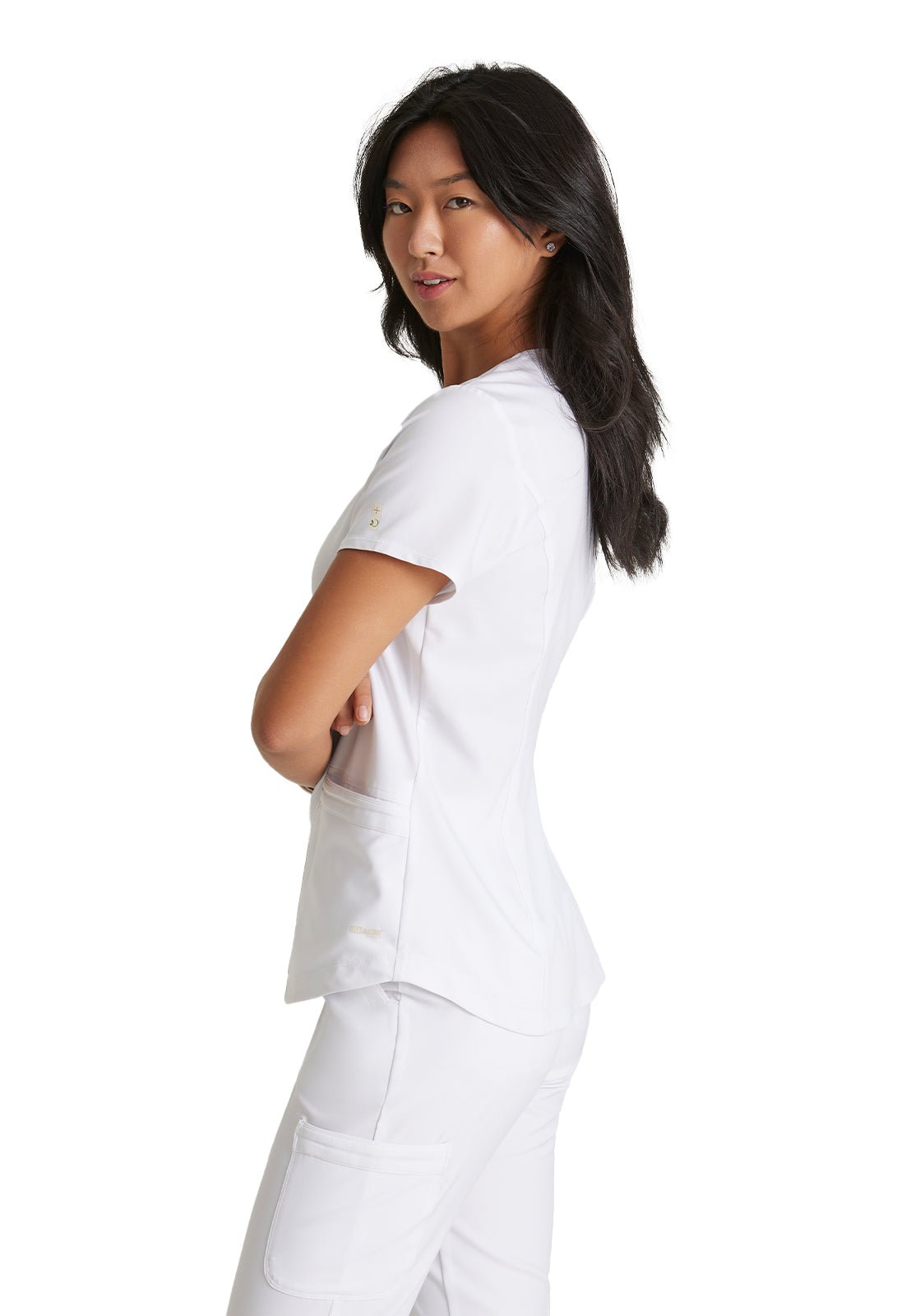 Women's Two-Pocket Piped V-Neck Rhythm Top - GSST180 - White