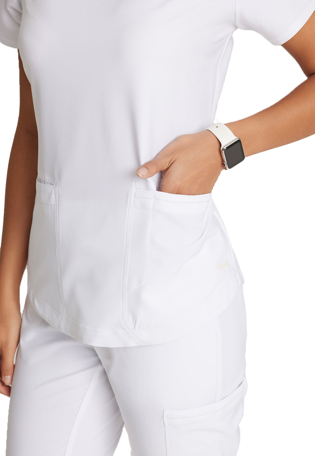 Women's Two-Pocket Piped V-Neck Rhythm Top - GSST180 - White