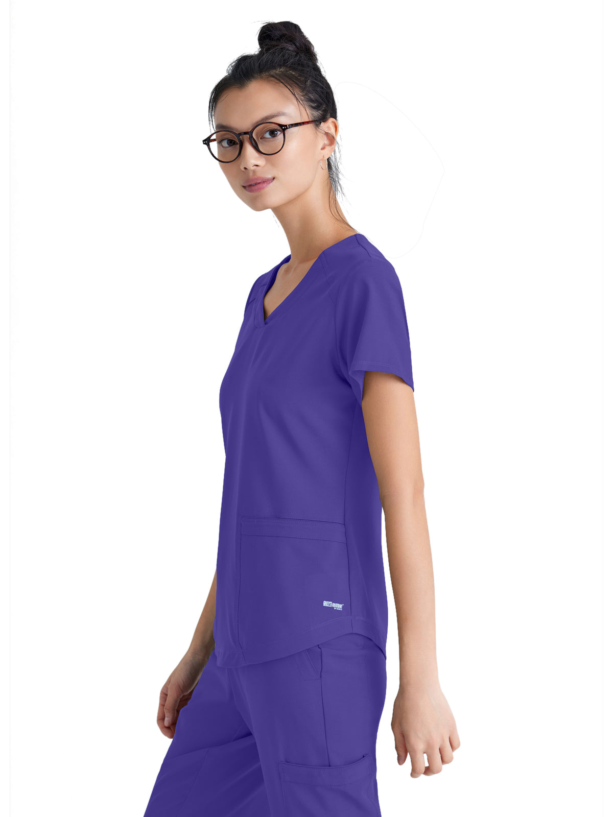 Women's Two-Pocket Piped V-Neck Rhythm Top - GSST180 - New Grape