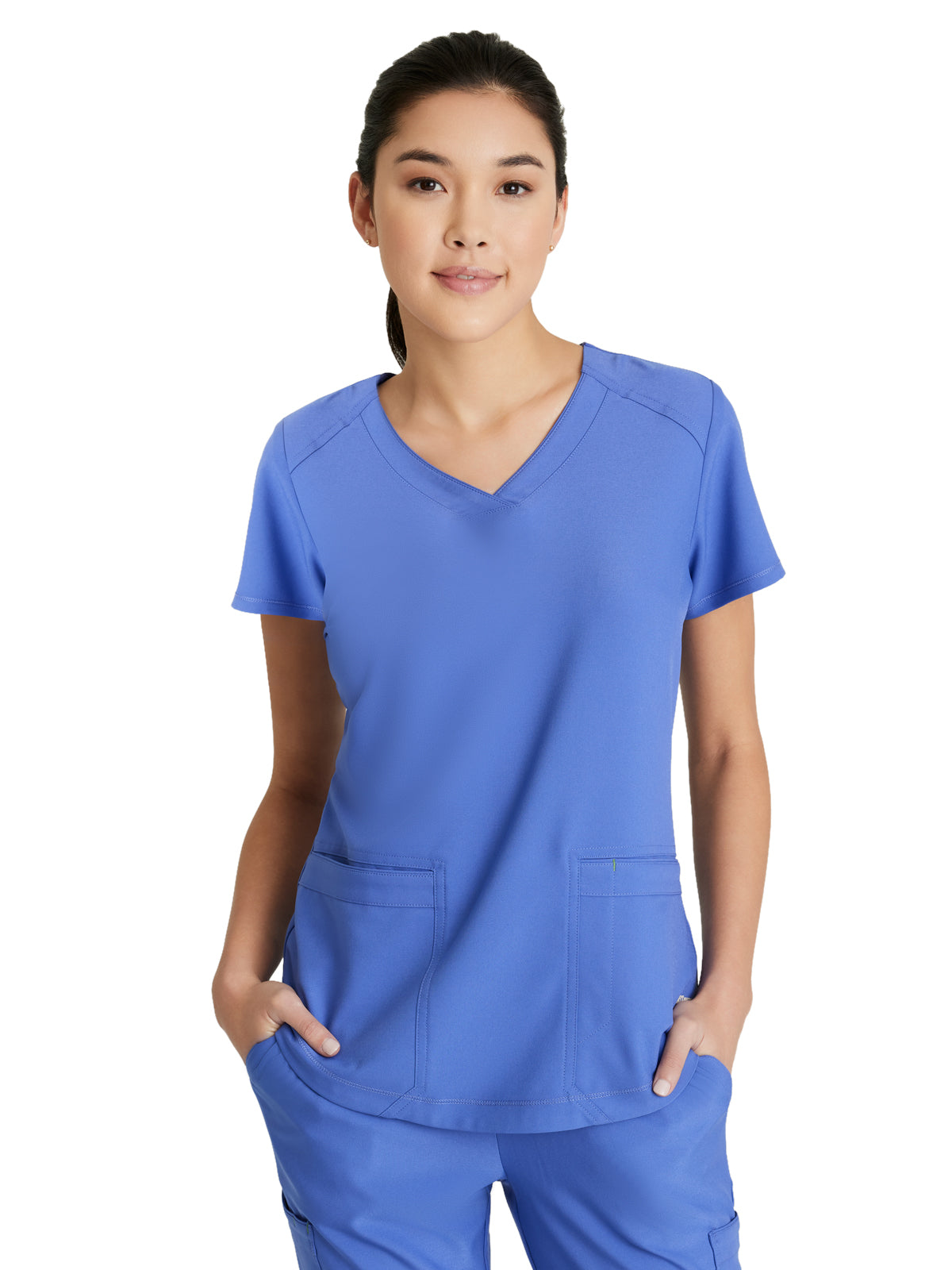 Women's Two-Pocket Piped V-Neck Rhythm Top - GSST180 - Vivid Lapis