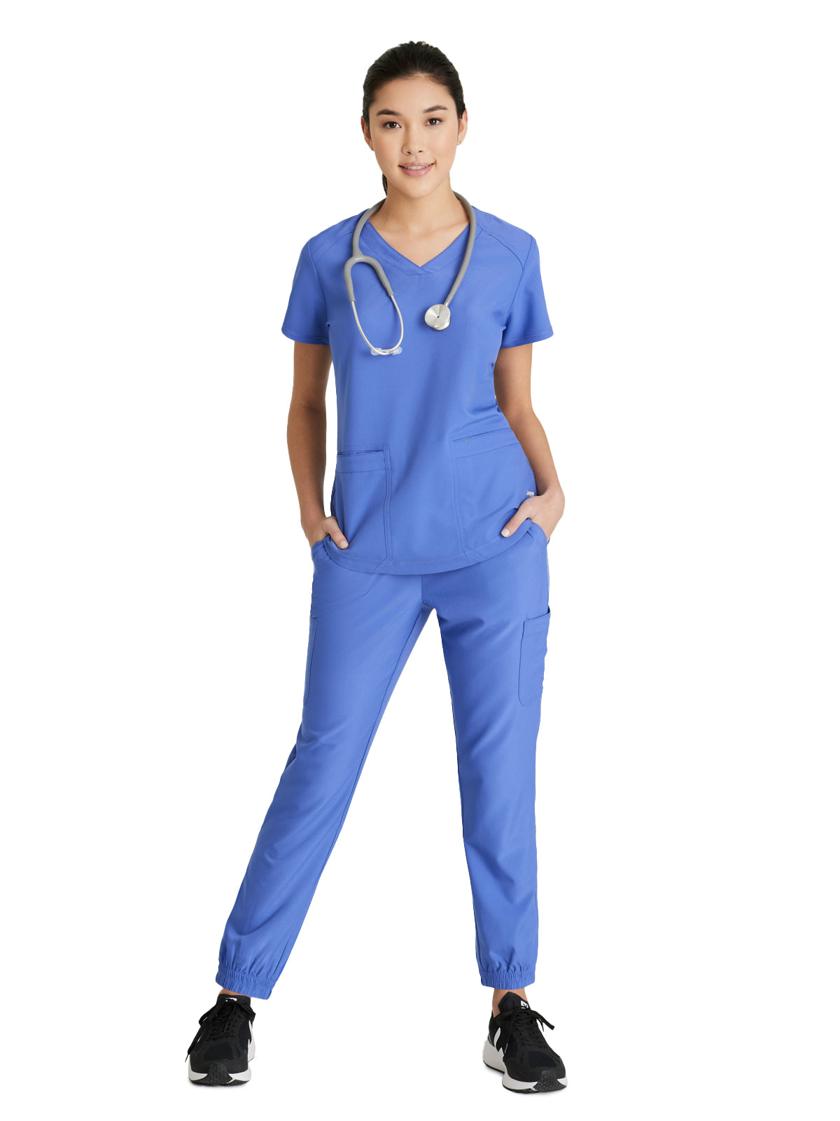 Women's Two-Pocket Piped V-Neck Rhythm Top - GSST180 - Vivid Lapis