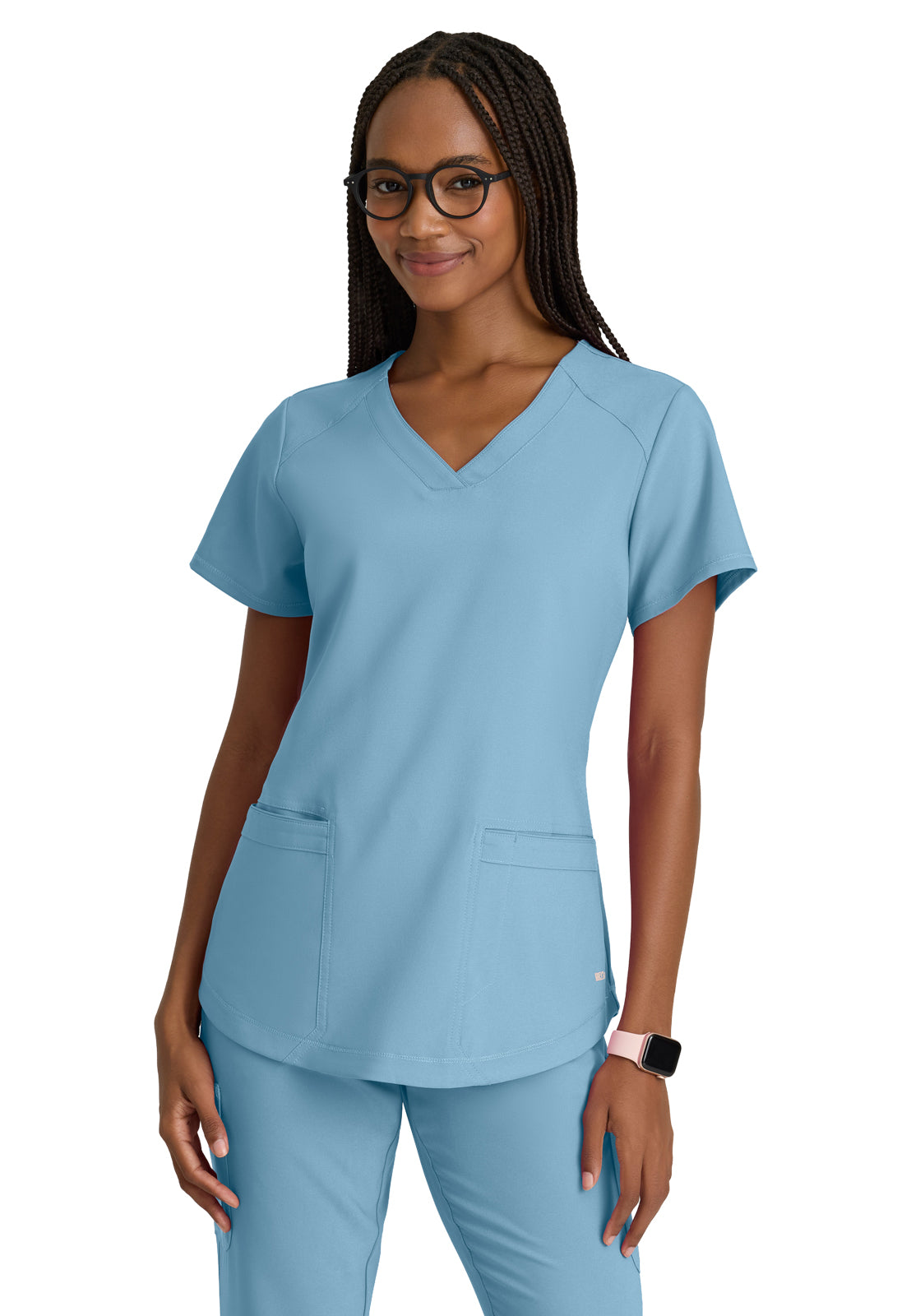 Women's Two-Pocket Piped V-Neck Rhythm Top - GSST180 - Ocean Mist