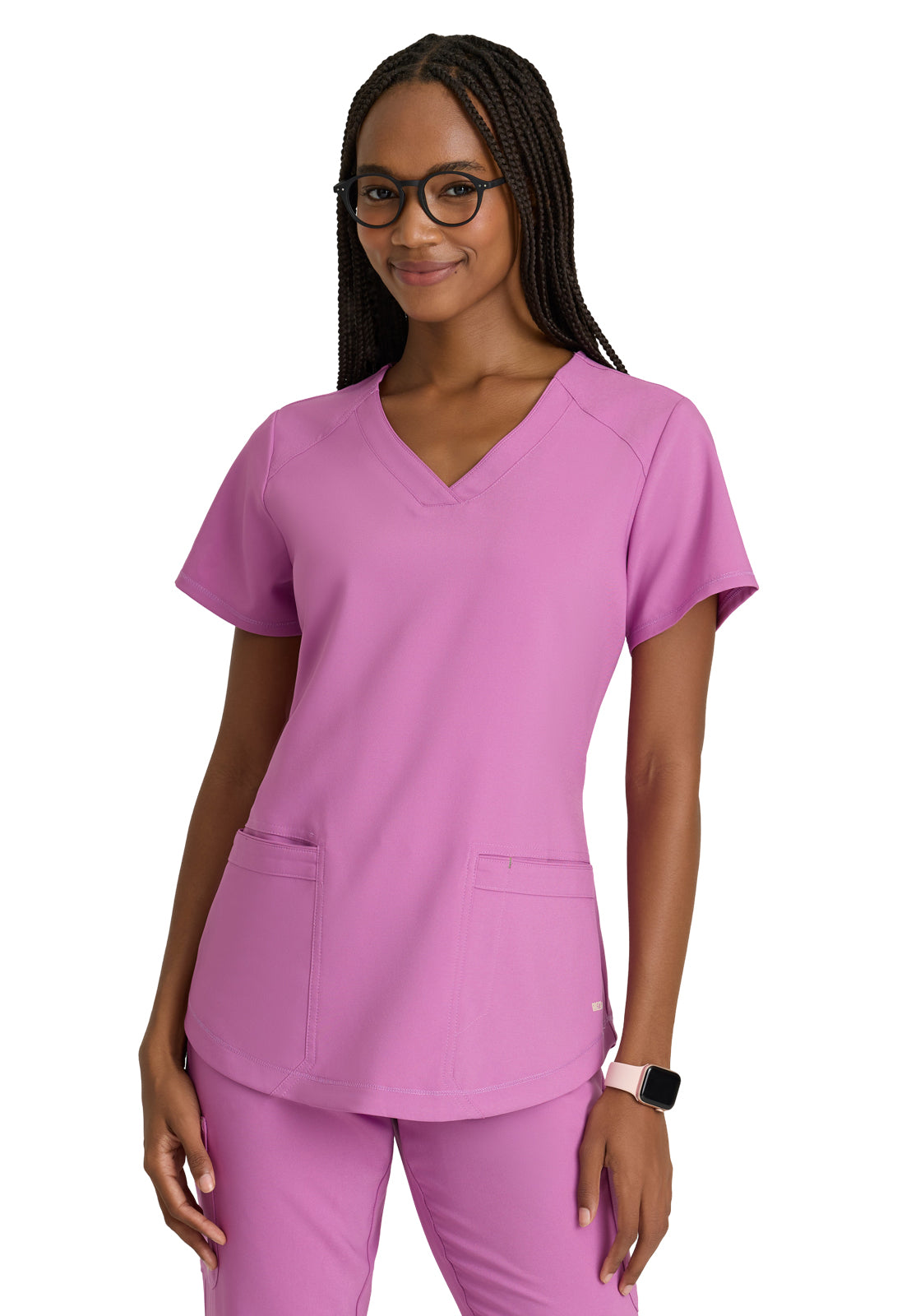 Women's Two-Pocket Piped V-Neck Rhythm Top - GSST180 - Twilight Mauve