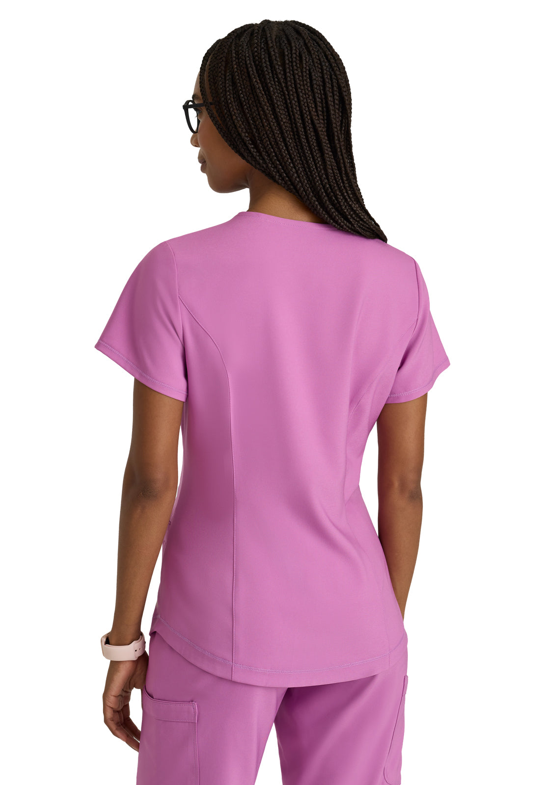Women's Two-Pocket Piped V-Neck Rhythm Top - GSST180 - Twilight Mauve