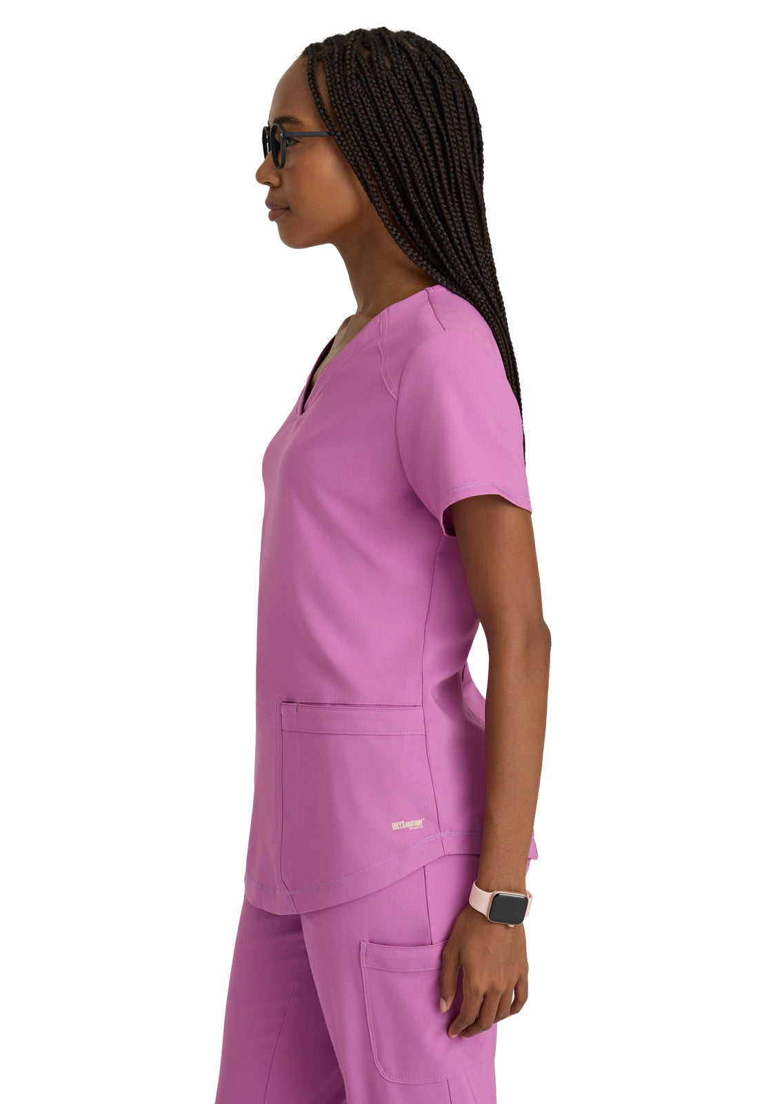 Women's Two-Pocket Piped V-Neck Rhythm Top - GSST180 - Twilight Mauve