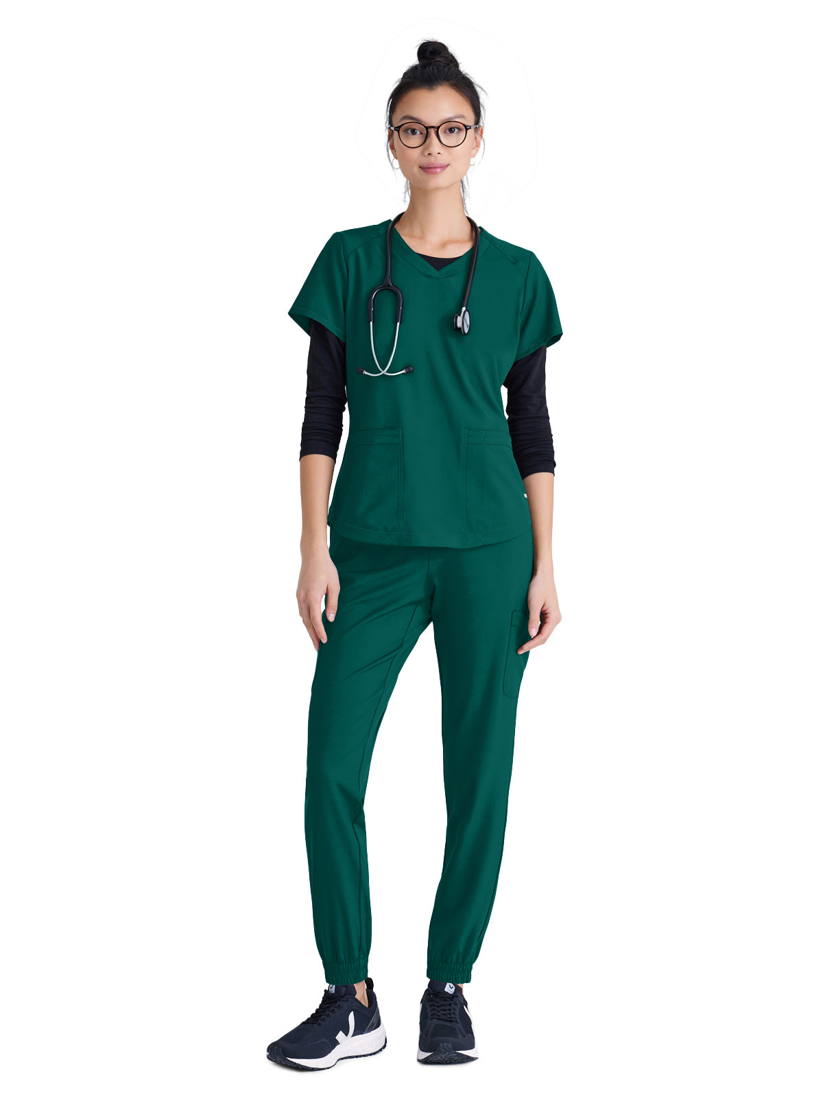 Women's Two-Pocket Piped V-Neck Rhythm Top - GSST180 - Hunter Green