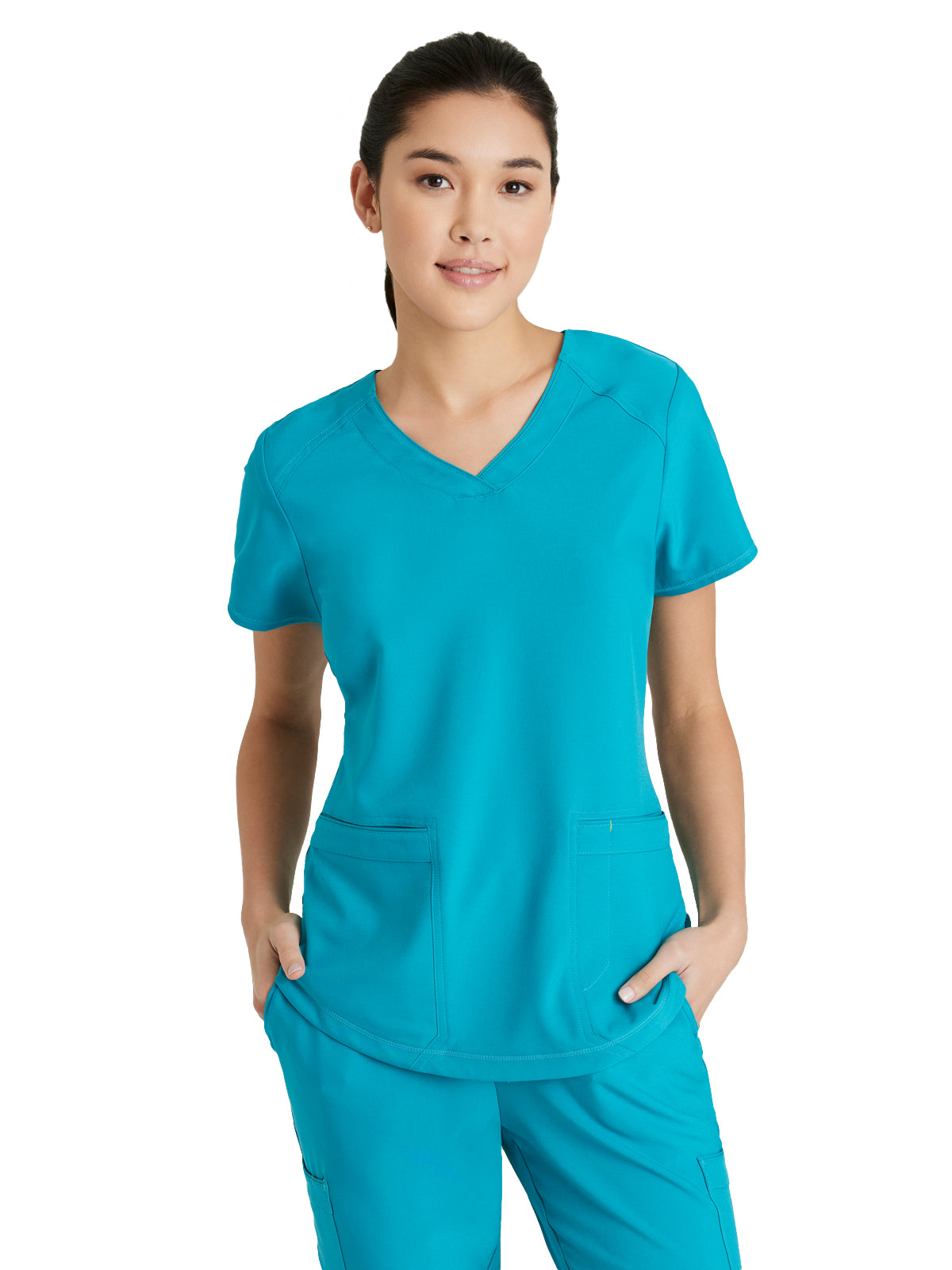 Women's Two-Pocket Piped V-Neck Rhythm Top - GSST180 - Teal