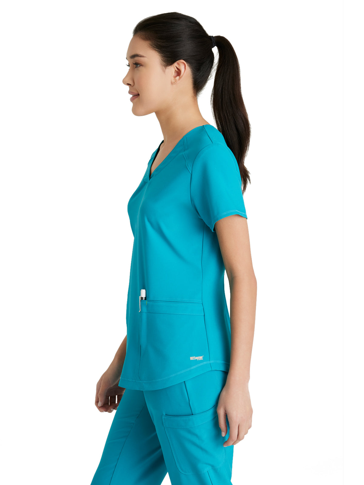 Women's Two-Pocket Piped V-Neck Rhythm Top - GSST180 - Teal