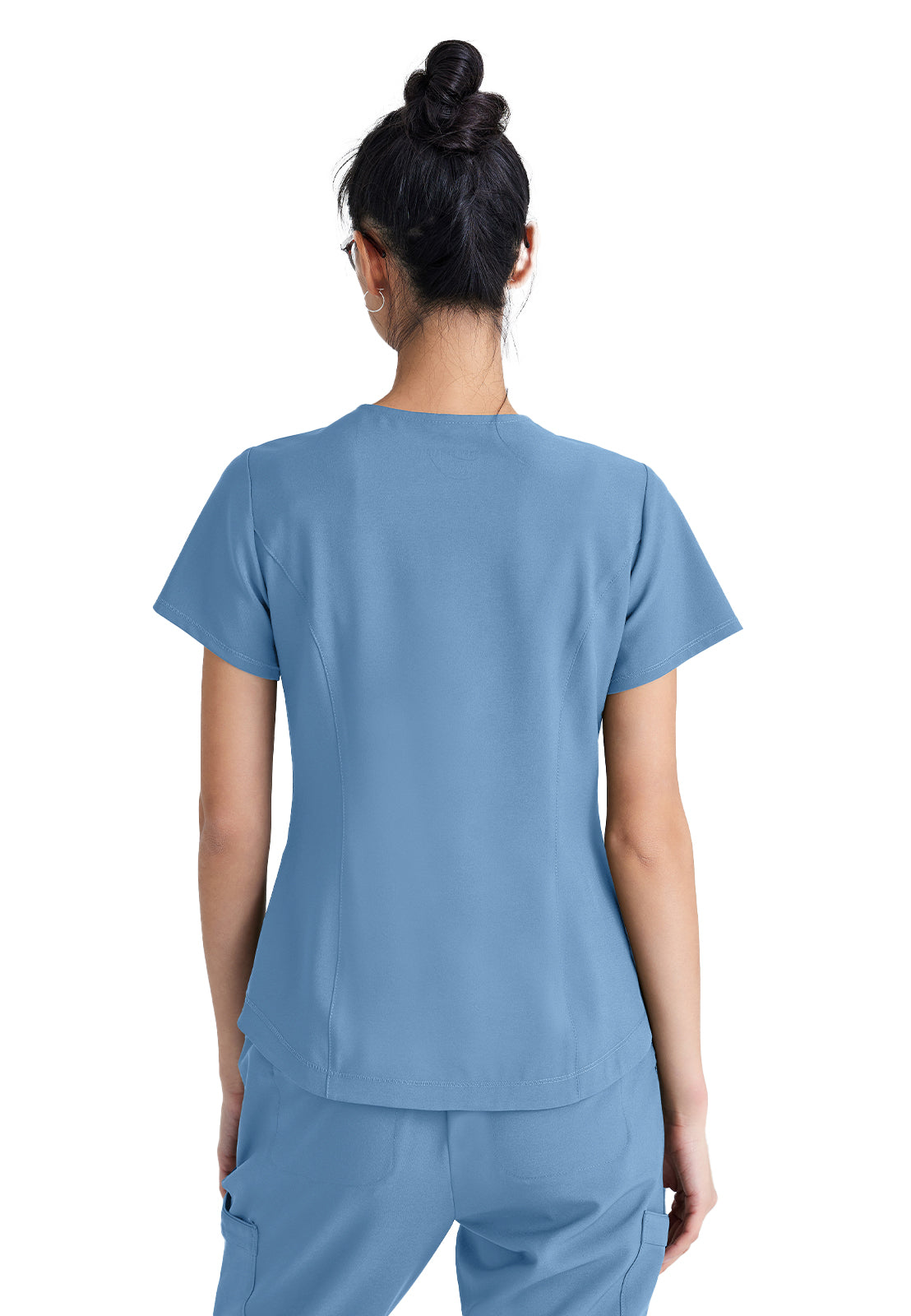 Women's Two-Pocket Piped V-Neck Rhythm Top - GSST180 - Ciel Blue