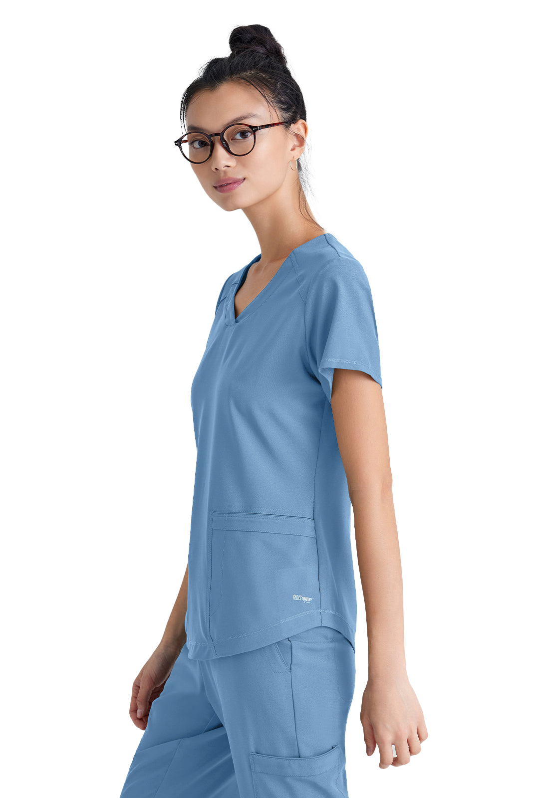 Women's Two-Pocket Piped V-Neck Rhythm Top - GSST180 - Ciel Blue