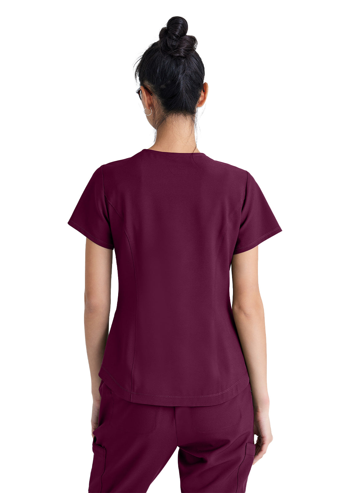 Women's Two-Pocket Piped V-Neck Rhythm Top - GSST180 - Wine