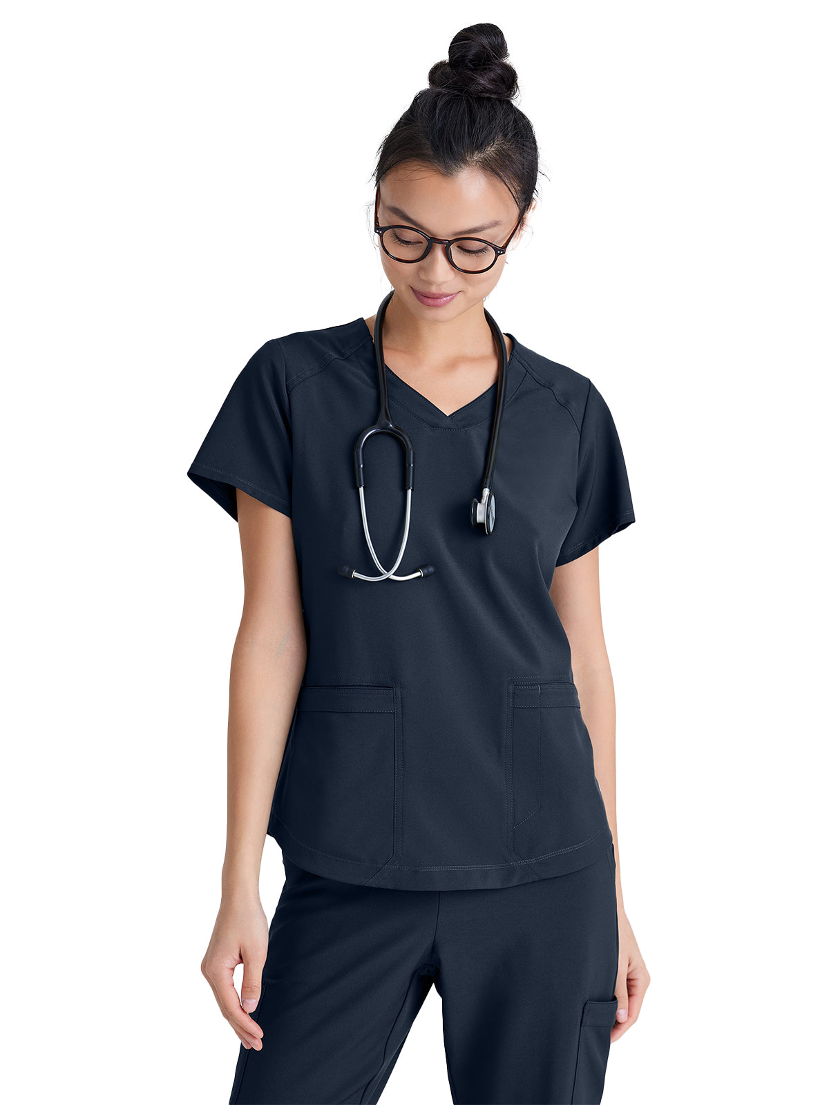 Women's Two-Pocket Piped V-Neck Rhythm Top - GSST180 - Steel