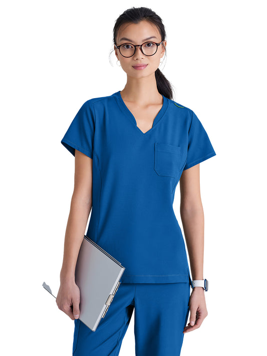 Women's Banded-V-Neck Sway Tuck-In Top - GSST181 - New Royal