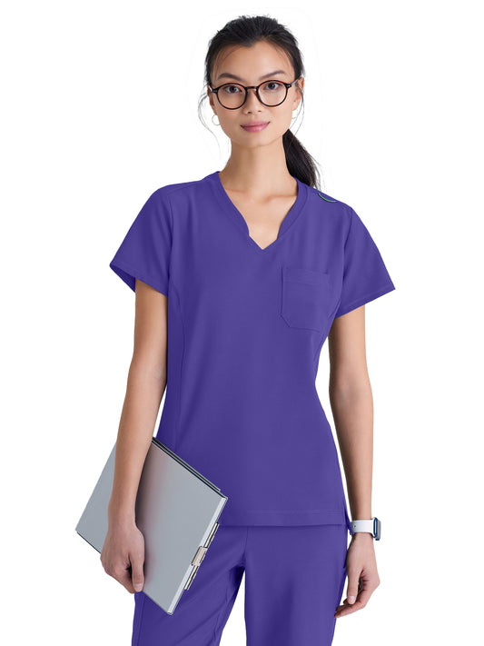 Women's Banded-V-Neck Sway Tuck-In Top - GSST181 - New Grape