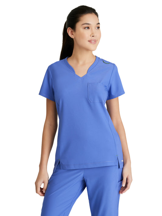 Women's Banded-V-Neck Sway Tuck-In Top - GSST181 - Vivid Lapis