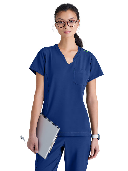 Women's Banded-V-Neck Sway Tuck-In Top - GSST181 - Indigo (Navy)