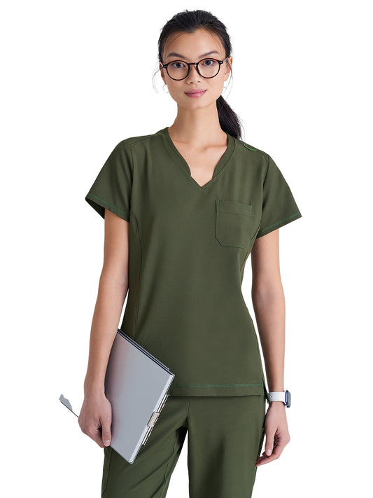 Women's Banded-V-Neck Sway Tuck-In Top - GSST181 - Fern