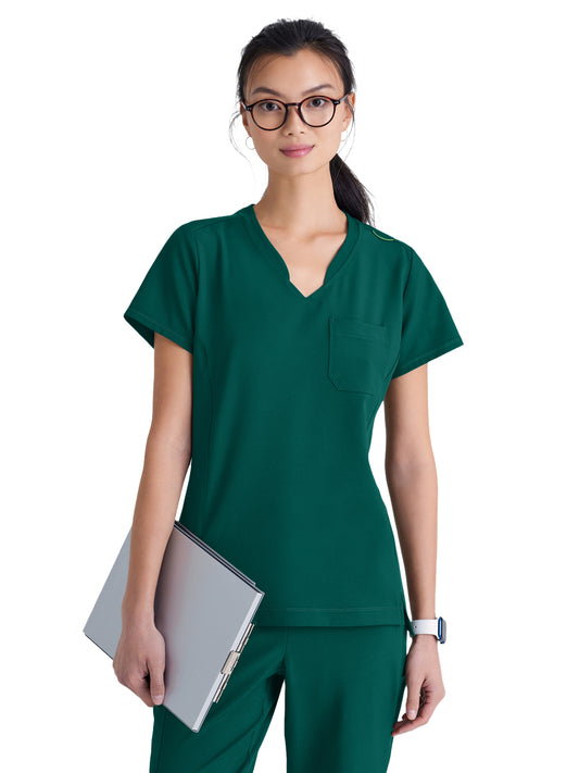 Women's Banded-V-Neck Sway Tuck-In Top - GSST181 - Hunter Green