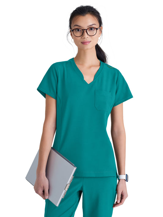Women's Banded-V-Neck Sway Tuck-In Top - GSST181 - Teal